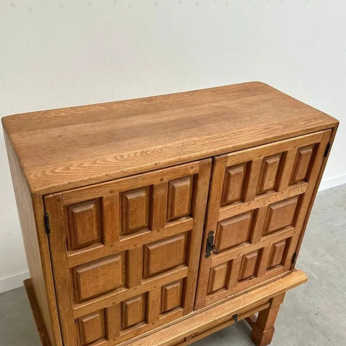 Pamono Vintage Brutalist Style Spanish Oak Cabinet, 1970s
