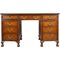 Pamono Vintage Burr Walnut Pedestal Desk, 1920 Hot