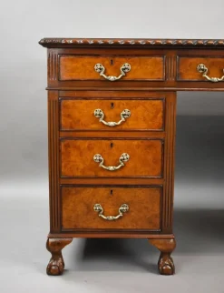 Pamono Vintage Burr Walnut Pedestal Desk, 1920 Hot