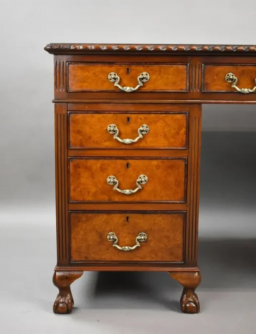 Pamono Vintage Burr Walnut Pedestal Desk, 1920 Hot