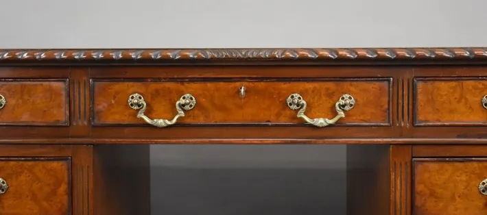 Pamono Vintage Burr Walnut Pedestal Desk, 1920 Hot