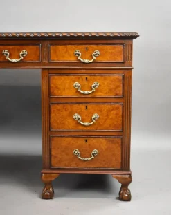 Pamono Vintage Burr Walnut Pedestal Desk, 1920 Hot