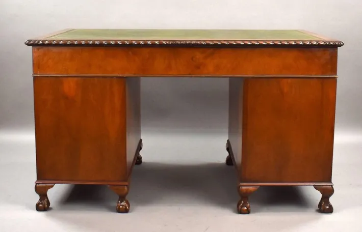 Pamono Vintage Burr Walnut Pedestal Desk, 1920 Hot