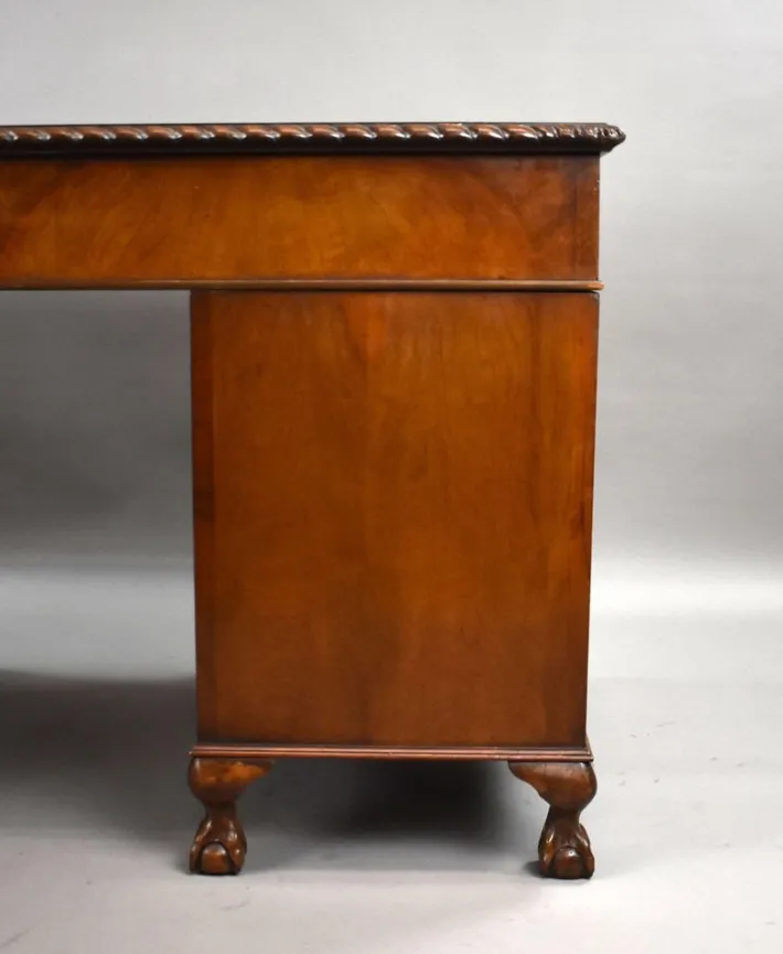 Pamono Vintage Burr Walnut Pedestal Desk, 1920 Hot