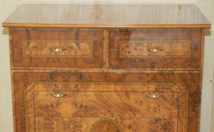 Pamono Vintage Burr Walnut Veneer Chest of Drawers, Italy New