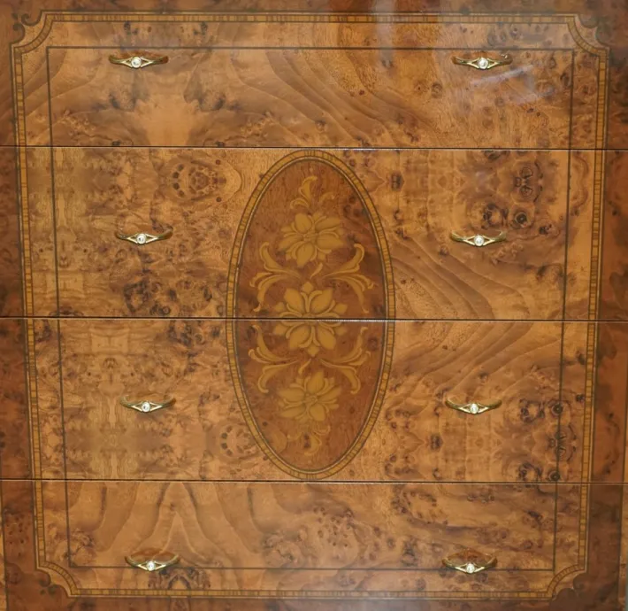 Pamono Vintage Burr Walnut Veneer Chest of Drawers, Italy New