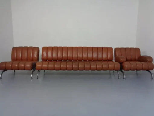 Pamono Vintage Camel Leather Sofa and Chairs by Karl Wittmann for Wittmann Möbelwerkstätten, 1960s, Set of 3 Clearance