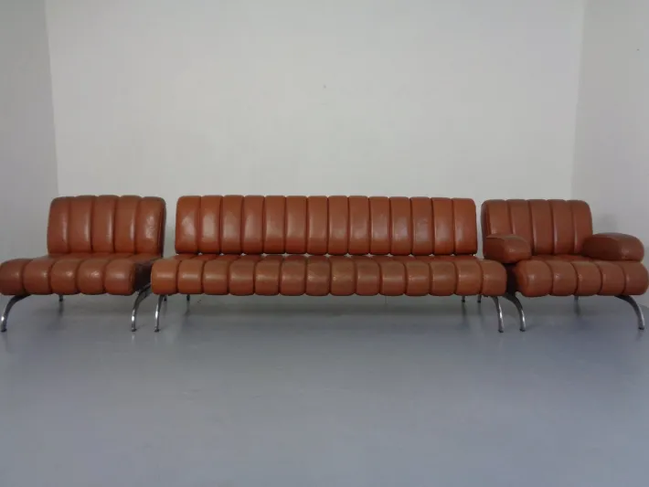 Pamono Vintage Camel Leather Sofa and Chairs by Karl Wittmann for Wittmann Möbelwerkstätten, 1960s, Set of 3 Clearance