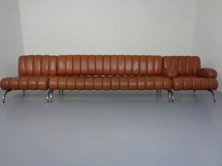 Pamono Vintage Camel Leather Sofa and Chairs by Karl Wittmann for Wittmann Möbelwerkstätten, 1960s, Set of 3 Clearance