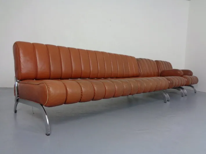 Pamono Vintage Camel Leather Sofa and Chairs by Karl Wittmann for Wittmann Möbelwerkstätten, 1960s, Set of 3 Clearance