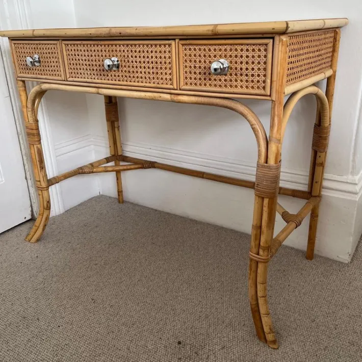 Pamono Vintage Cane and Bamboo Dressing Table with 3 Drawers Outlet