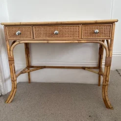 Pamono Vintage Cane and Bamboo Dressing Table with 3 Drawers Outlet