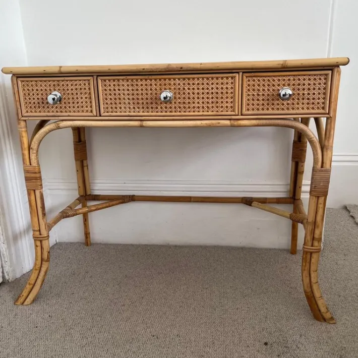 Pamono Vintage Cane and Bamboo Dressing Table with 3 Drawers Outlet