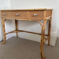 Pamono Vintage Cane and Bamboo Dressing Table with 3 Drawers Outlet