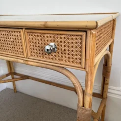 Pamono Vintage Cane and Bamboo Dressing Table with 3 Drawers Outlet