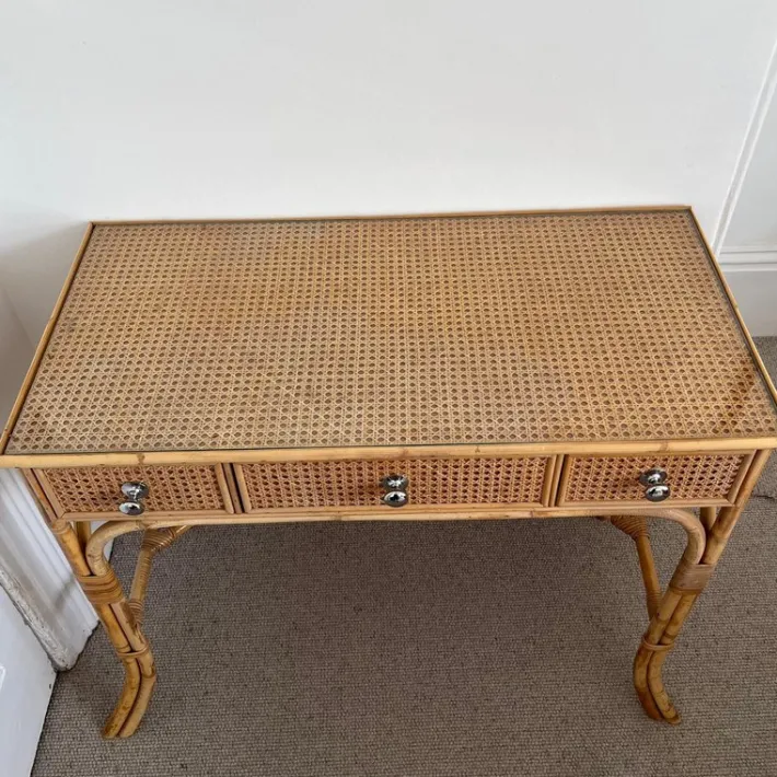 Pamono Vintage Cane and Bamboo Dressing Table with 3 Drawers Outlet