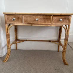 Pamono Vintage Cane and Bamboo Dressing Table with 3 Drawers Outlet