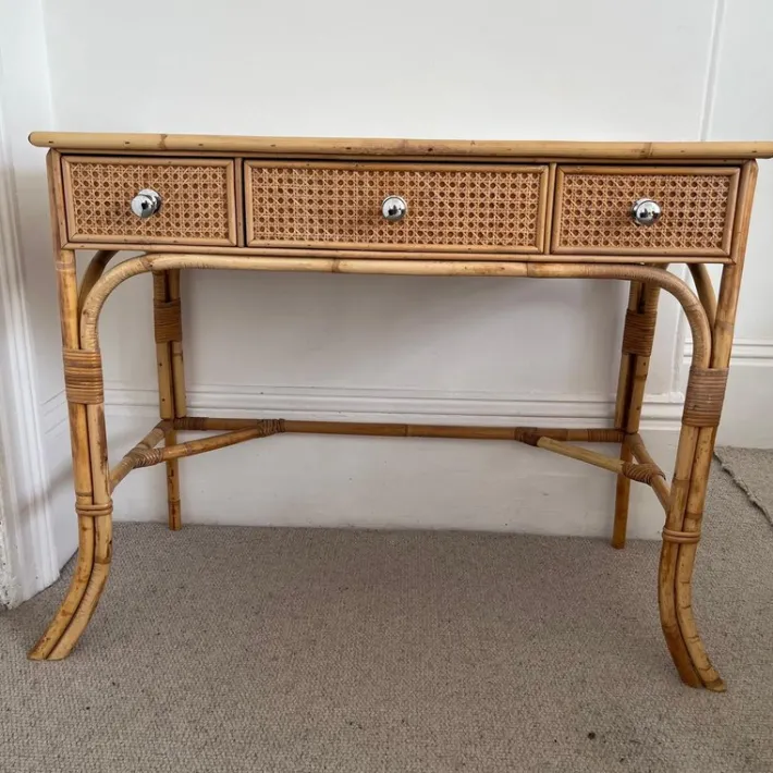 Pamono Vintage Cane and Bamboo Dressing Table with 3 Drawers Outlet