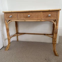 Pamono Vintage Cane and Bamboo Dressing Table with 3 Drawers Outlet