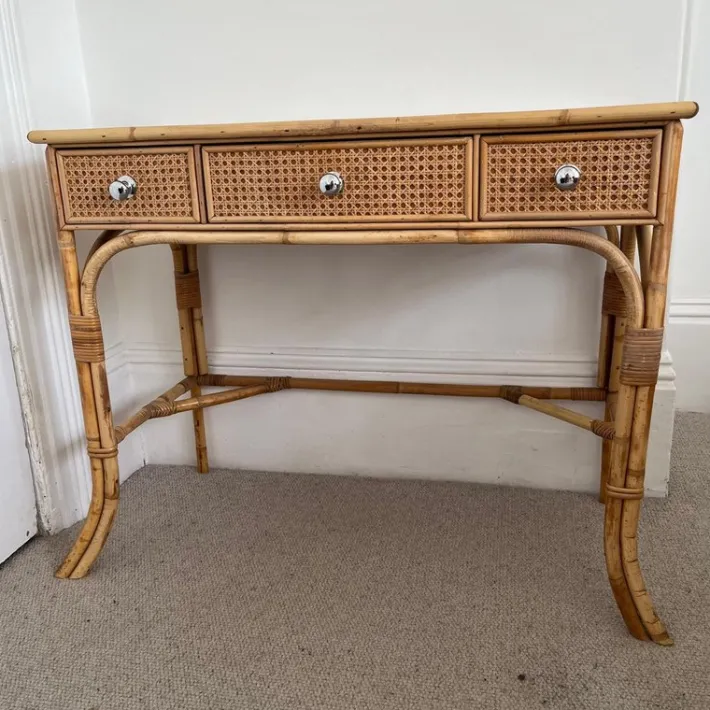 Pamono Vintage Cane and Bamboo Dressing Table with 3 Drawers Outlet