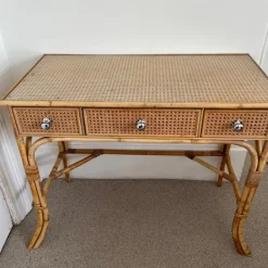 Pamono Vintage Cane and Bamboo Dressing Table with 3 Drawers Outlet