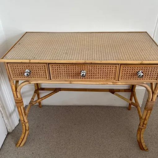Pamono Vintage Cane and Bamboo Dressing Table with 3 Drawers Outlet