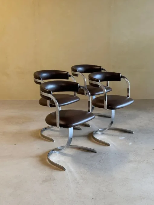Pamono Vintage Cast Iron and Chromed Dining Chairs, 1970s, Set of 4 Outlet