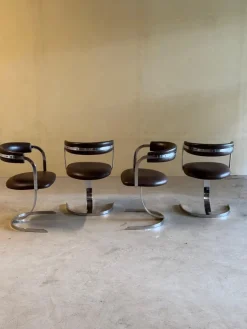 Pamono Vintage Cast Iron and Chromed Dining Chairs, 1970s, Set of 4 Outlet