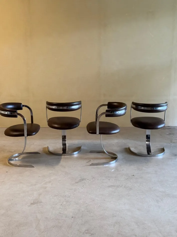 Pamono Vintage Cast Iron and Chromed Dining Chairs, 1970s, Set of 4 Outlet