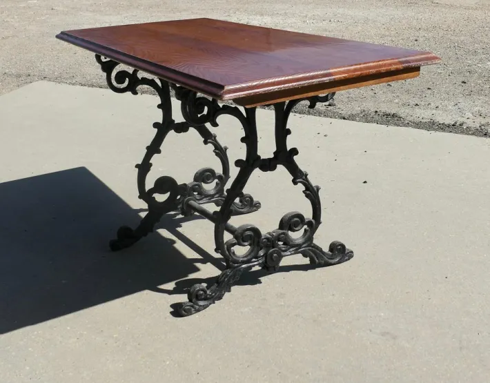 Pamono Vintage Cast Iron and Oak Garden Table, 1920