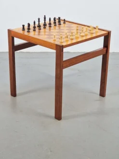 Pamono Vintage Chessboard Side Table and Chess Pieces, 1970s Clearance