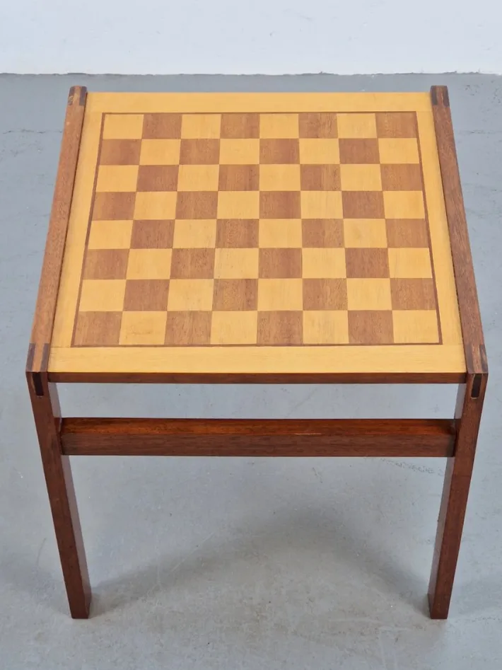 Pamono Vintage Chessboard Side Table and Chess Pieces, 1970s Clearance