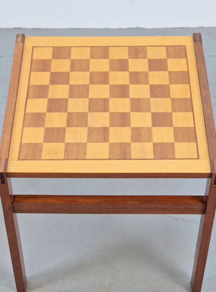 Pamono Vintage Chessboard Side Table and Chess Pieces, 1970s Clearance