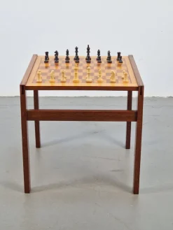 Pamono Vintage Chessboard Side Table and Chess Pieces, 1970s Clearance