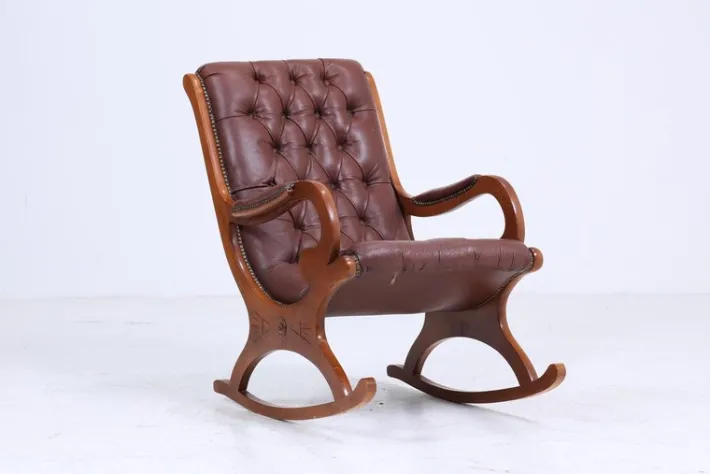 Pamono Vintage Chesterfield Rocking Chair in Leather, 1970s New