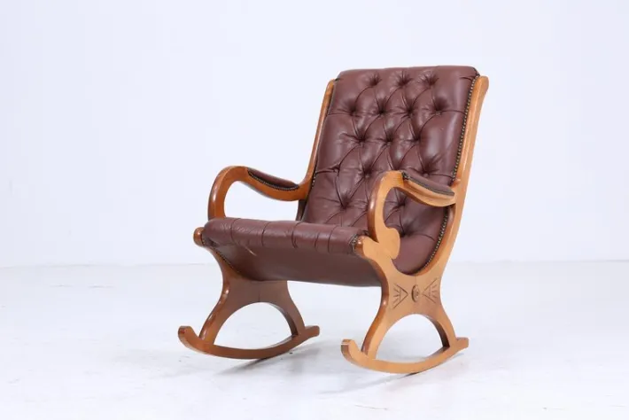 Pamono Vintage Chesterfield Rocking Chair in Leather, 1970s New