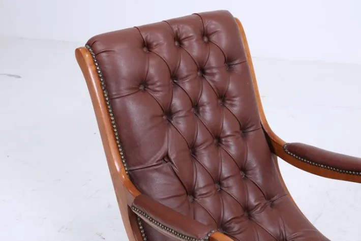Pamono Vintage Chesterfield Rocking Chair in Leather, 1970s New