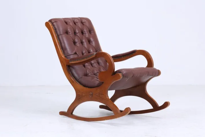 Pamono Vintage Chesterfield Rocking Chair in Leather, 1970s New