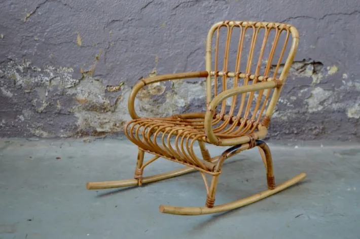 Pamono Vintage Children's Rocking Chair in Rattan New
