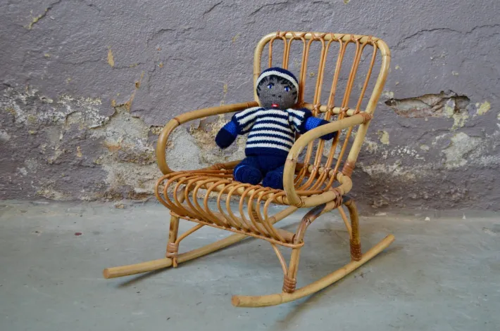 Pamono Vintage Children's Rocking Chair in Rattan New