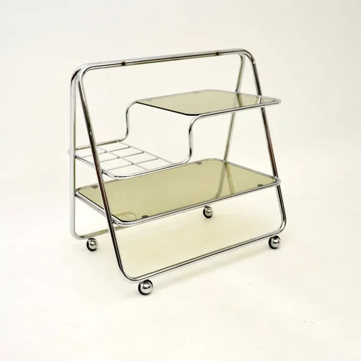 Pamono Vintage Chrome and Glass Drinks Trolley, 1970s