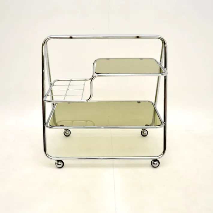 Pamono Vintage Chrome and Glass Drinks Trolley, 1970s
