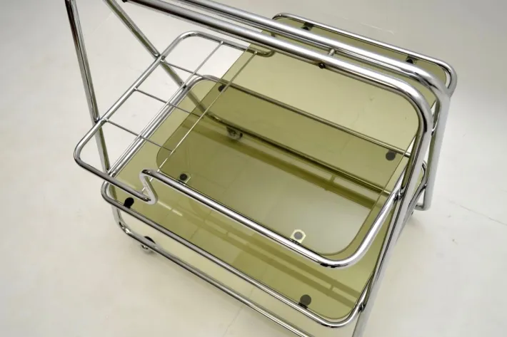 Pamono Vintage Chrome and Glass Drinks Trolley, 1970s