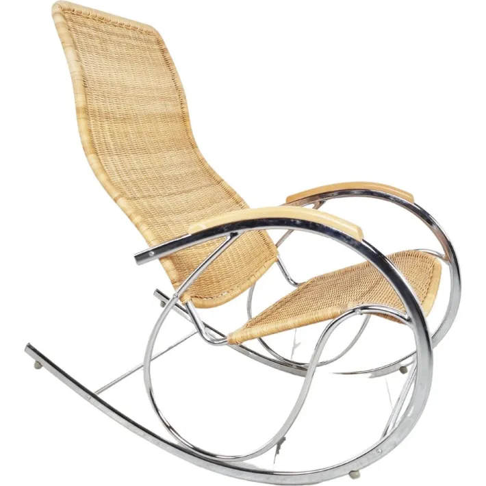 Pamono Vintage Chrome and Wicker Rocking Chair, 1970s Sale
