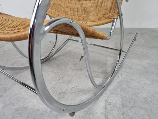 Pamono Vintage Chrome and Wicker Rocking Chair, 1970s Sale