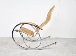 Pamono Vintage Chrome and Wicker Rocking Chair, 1970s Sale