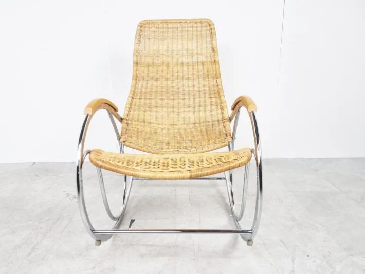 Pamono Vintage Chrome and Wicker Rocking Chair, 1970s Sale