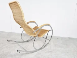 Pamono Vintage Chrome and Wicker Rocking Chair, 1970s Sale