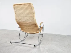 Pamono Vintage Chrome and Wicker Rocking Chair, 1970s Sale