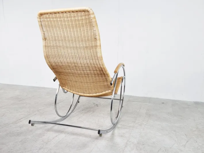 Pamono Vintage Chrome and Wicker Rocking Chair, 1970s Sale